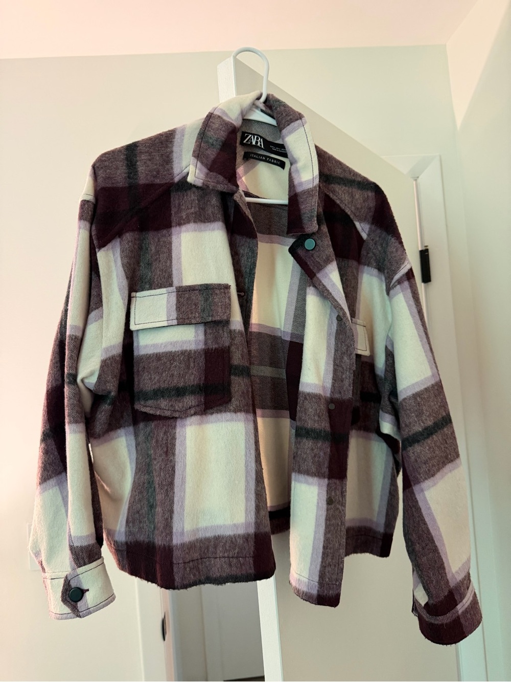 ZARA Plum, Cream & Gray Plaid Shacket